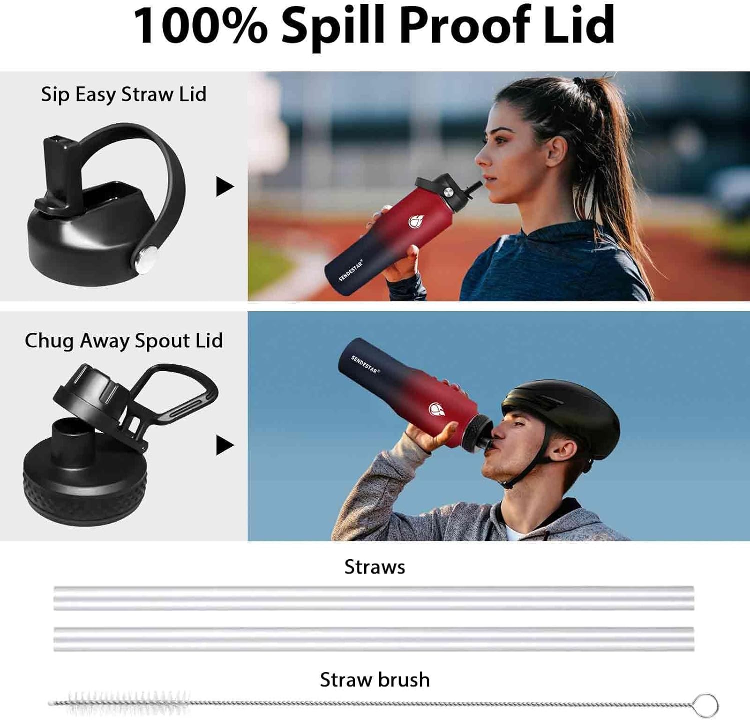Thumbnail 6 de SENDESTAR 32oz Wide Mouth Insulated Stainless Steel Water Bottle (Fits Cup Holders) with 2 BPA-Free Lids