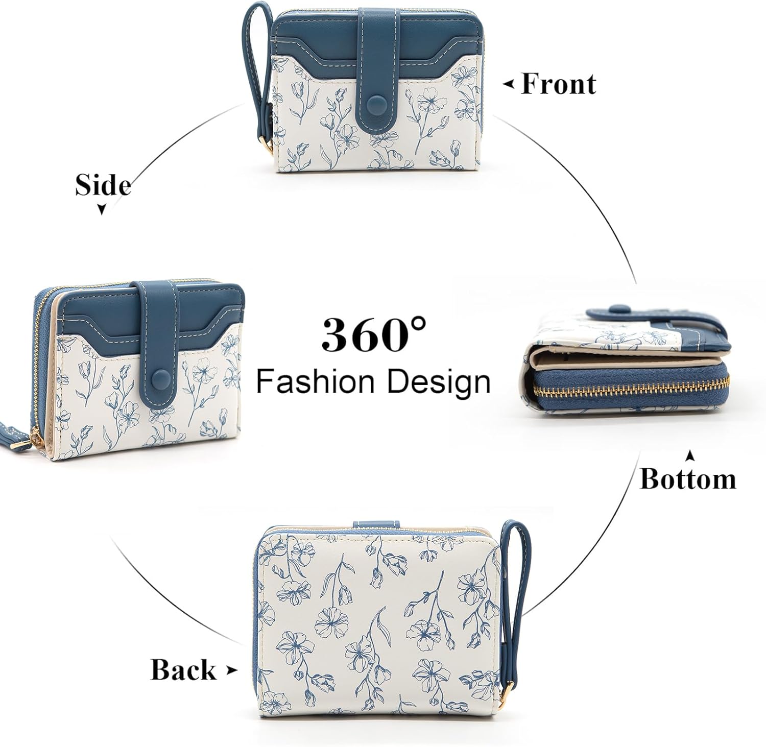Detalle de YAMEIZE Women Purse Bifold Leather Small Wallet with Floral Print and Wrist Strap