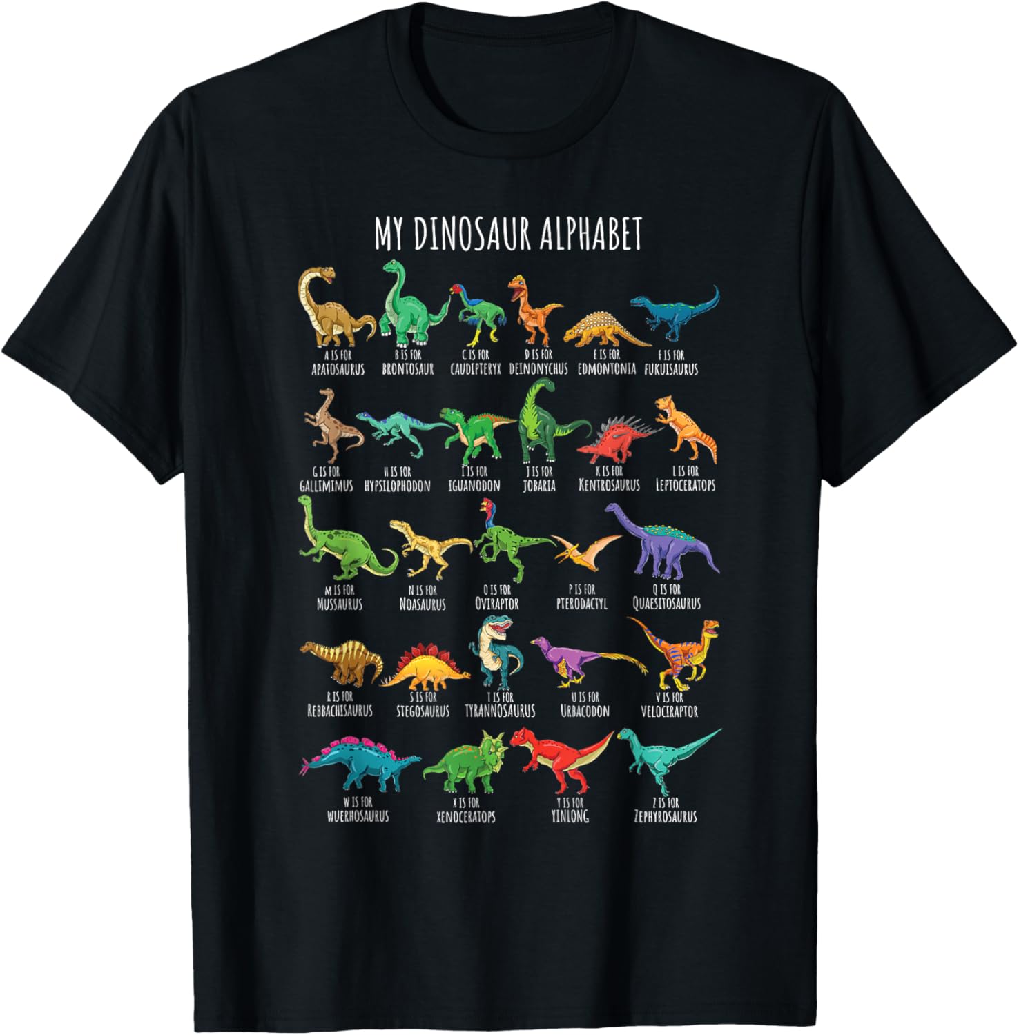 Detalle de ABC Dino: Maglietta alfabetico con dinosauri A‑Z per giovani appassionati