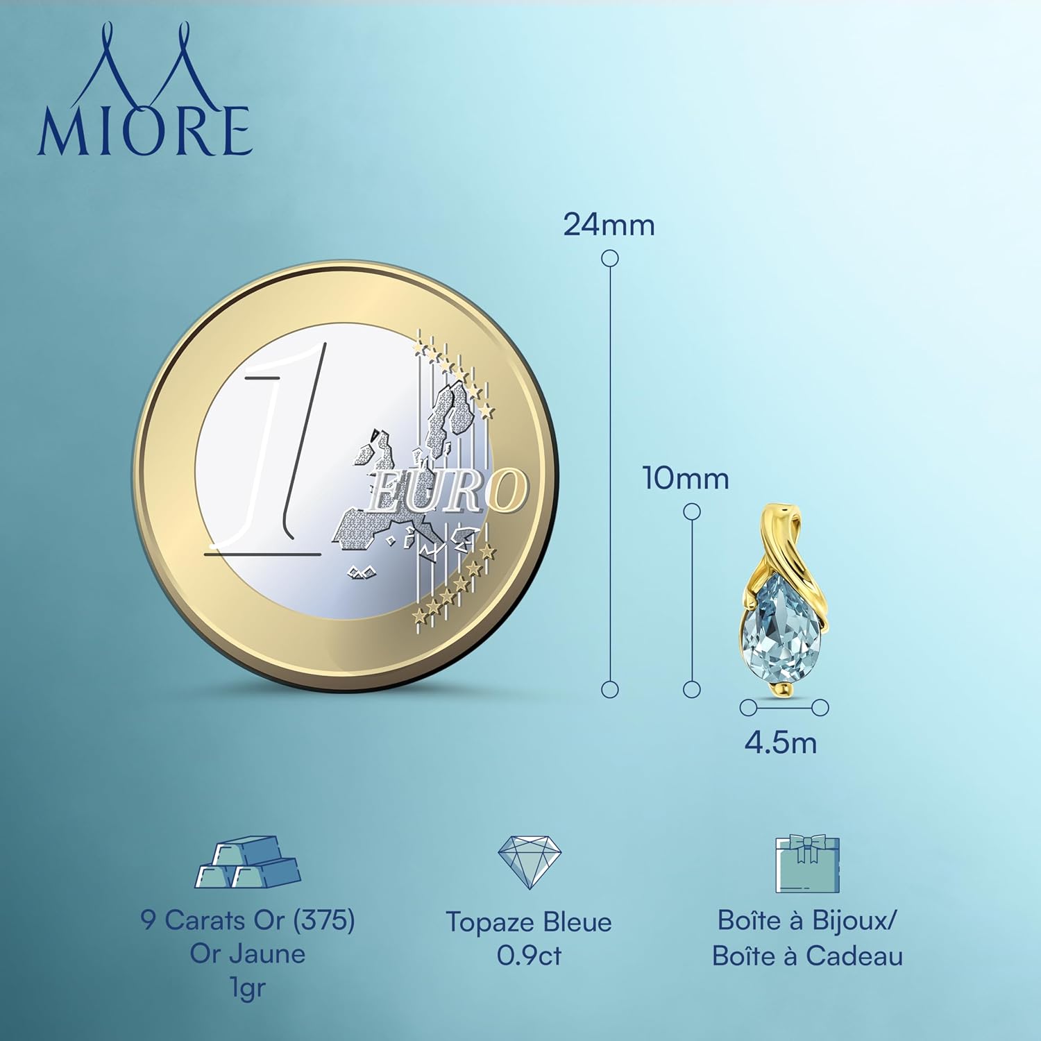 Detalle de Miore boucles d’oreilles studs pour femmes en or blanc et jaune 9 kt avec pierres pear shape (rubis‑émeraude(saphir) topaze‑améthyste‑aigue-marine) et boîte cadeau