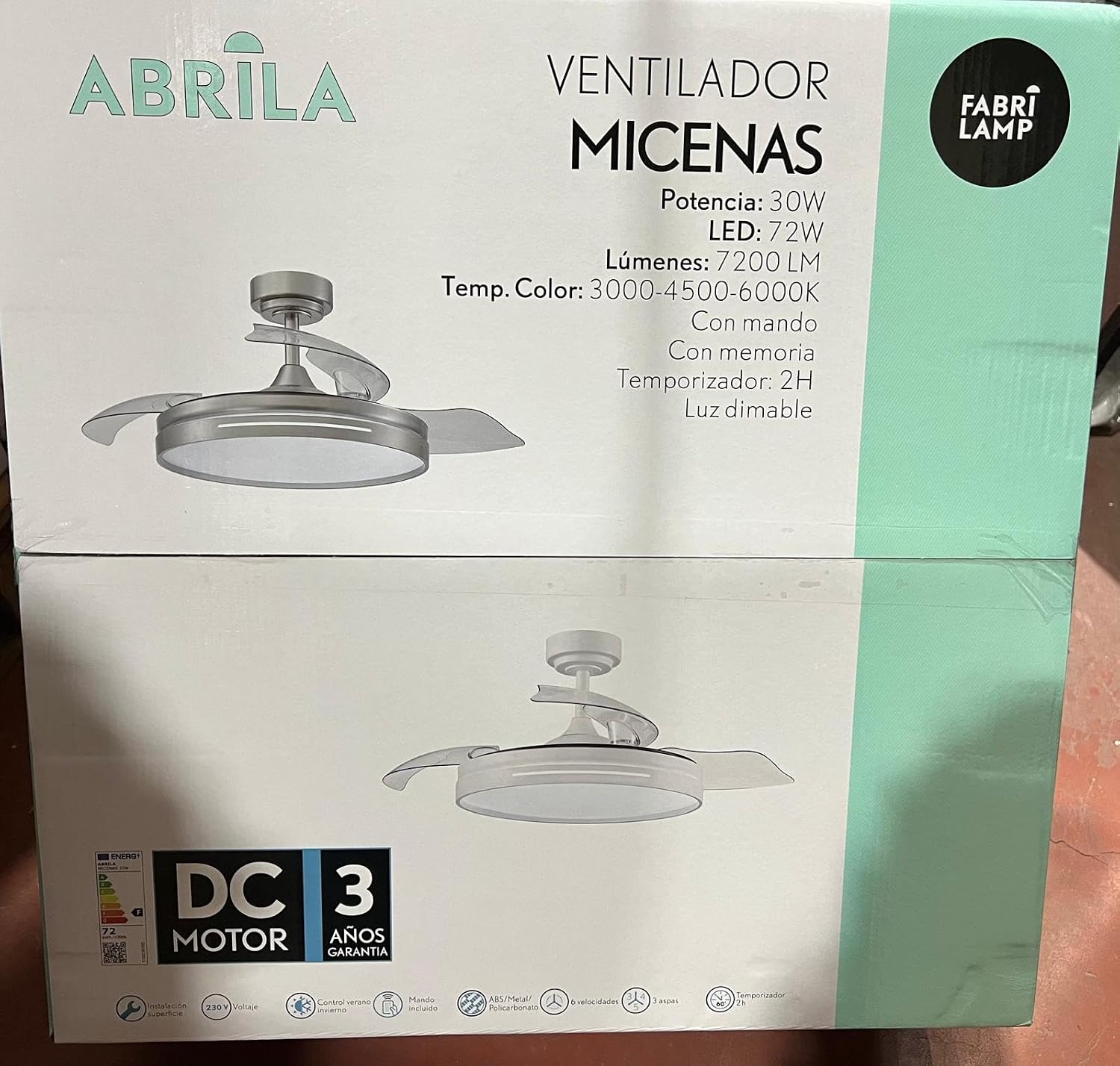 Detalle 2 de FABRILAMP AKUNADECOR Micenas L Dorado con Led 59 W: ventilador DC potente y versátil