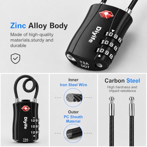 Thumbnail 5 de Diyife TSA Approved Luggage Locks with Flexible Steel Cable