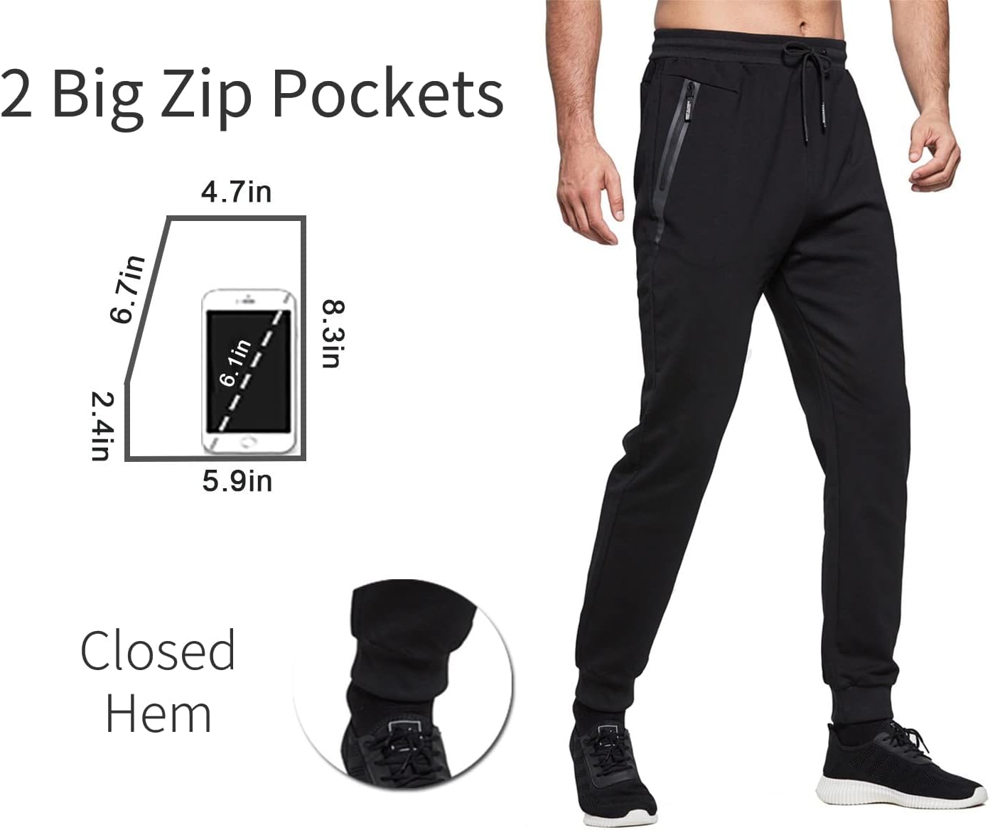 Detalle de HCSS Men’s Joggers Tracksuit Bottoms with Zip Pockets, Elasticated Waist & Drawstring
