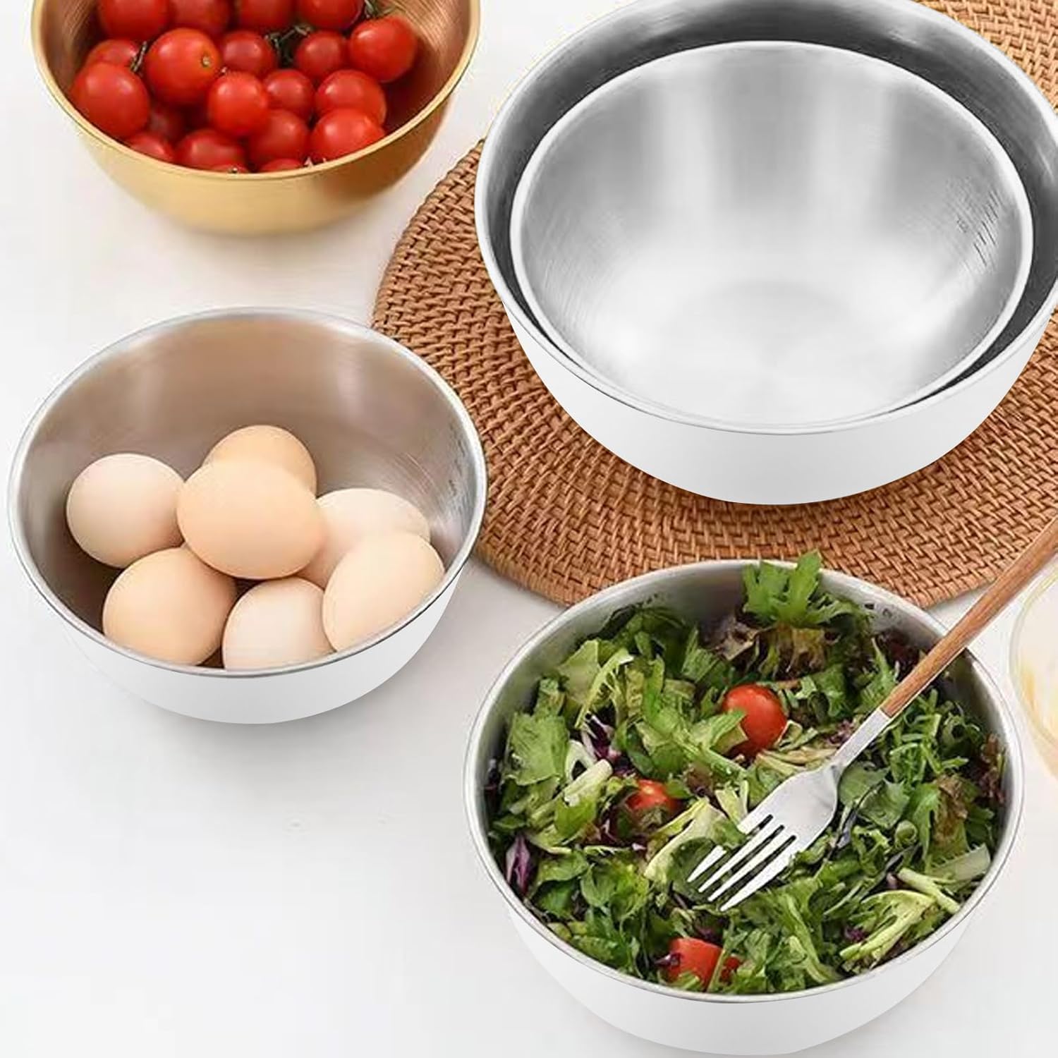 Detalle de Tutamaz Edelstahl-Schüssel-Set (6-teilig), stapelbar, Ø 17 cm – für Salat, Müslis & Dips
