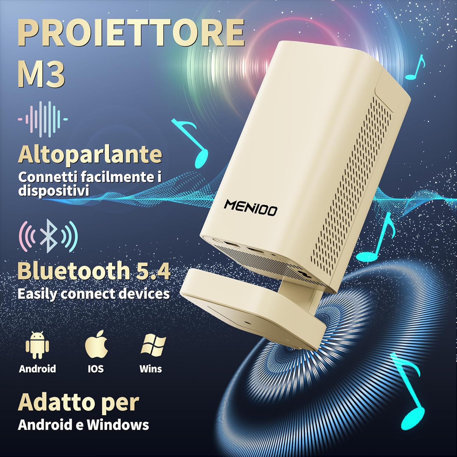 Detalle de Mini Projector 4K MENIOO con WiFi 6, Bluetooth 5.4 e Autofocus Auto Keystone