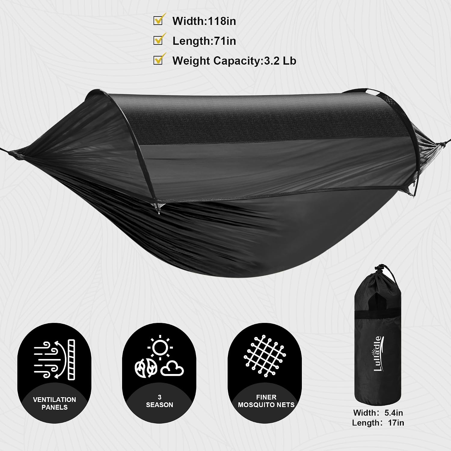 Detalle de Lulladle Camping Hammock 118in Double with Mosquito Net