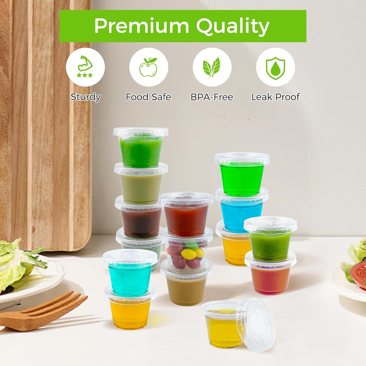 Detalle de Dealusy 360 Set 1 oz Jello Shot Cups with Lids — Sturdy, Leak-Proof, Food Safe (360 Pack)