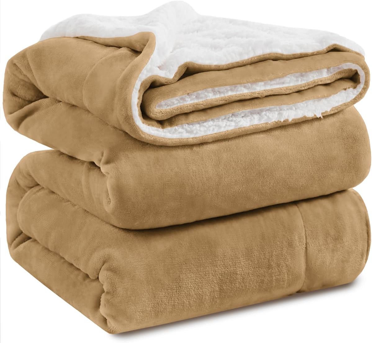Detalle de KAWAHOME SFBQU6023 Sherpa Fleece Queen Blanket, 500 GSM, Camel