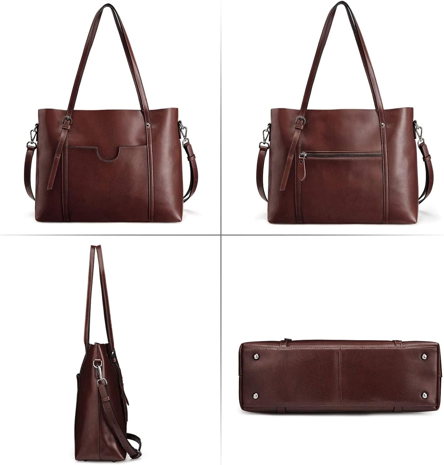Thumbnail 6 de S-ZONE Sac à bandoulière en cuir véritable avec poignée supérieure – Grand format pour femme