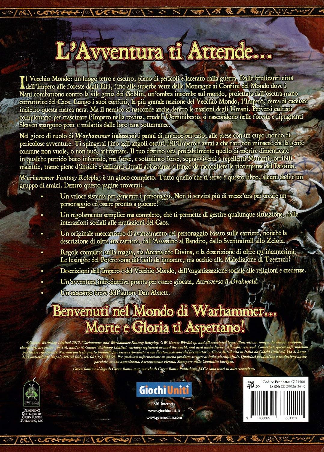 Detalle 2 de Giochi Uniti GU3500 Warhammer Fantasy Roleplay – podstawowa gra fabularna po włosku