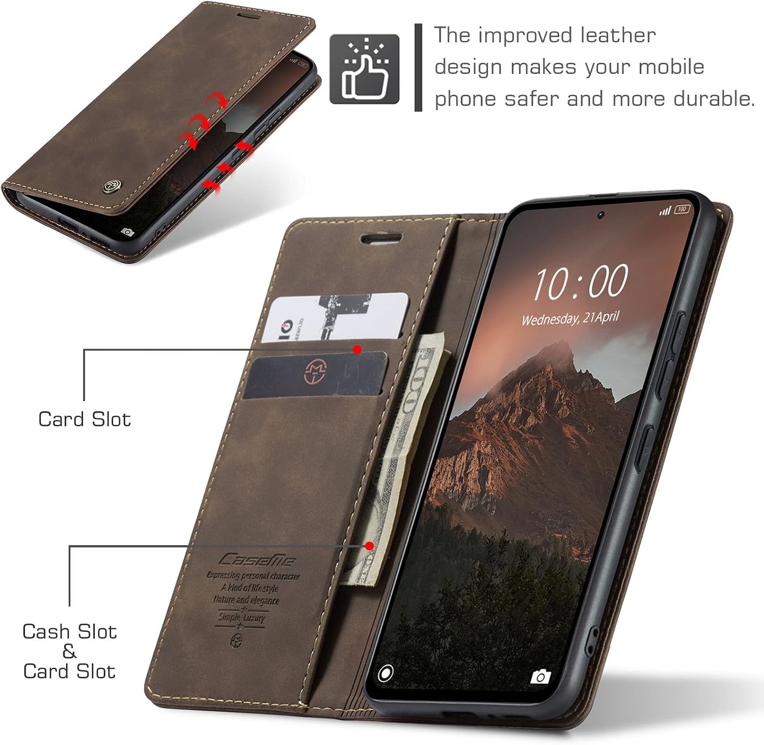 Thumbnail 1 de Cracedily Handyhülle für Xiaomi Redmi Note 13 4G – Premium Leder Klapphülle mit Kartenfach und Standfunktion