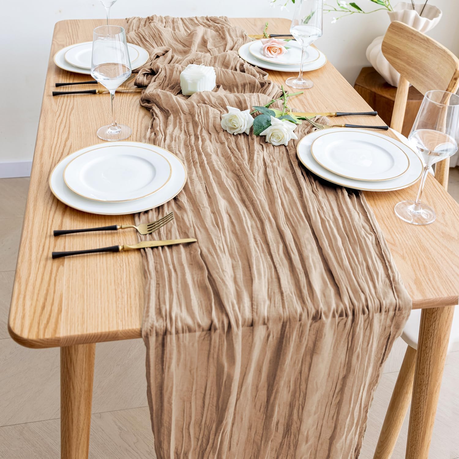 Detalle de Wokceer Cheesecloth Table Runner 12 Pack, 10ft Nude Brown – Rustic Gauze Linens for Weddings, Parties, and Baby Showers