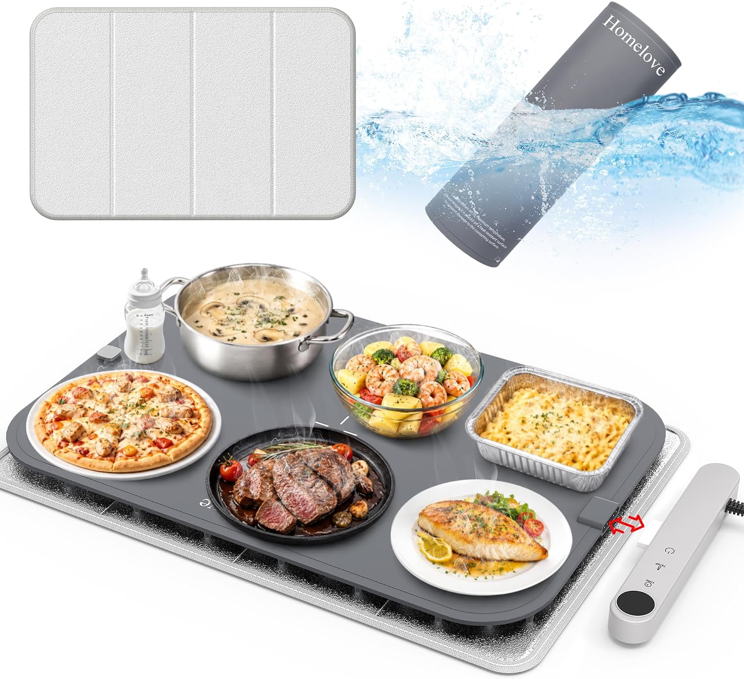 Detalle de Homelove D-2653 Food Warming Mat with Graphene Heating, 7 Settings & Timer