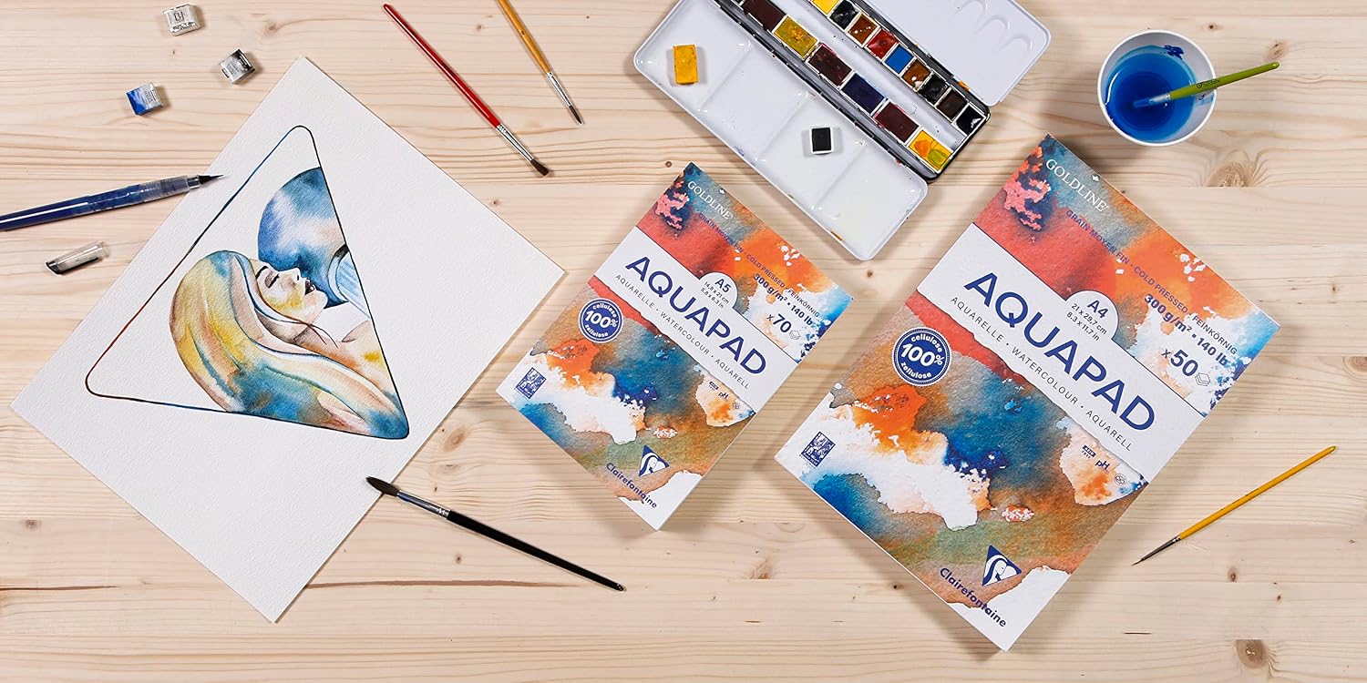 Thumbnail 4 de Clairefontaine 975720C Goldline Aquapad A5 – 3er Pack, Aquarellblöcke 70 Blatt 300 g, mittelkörnig