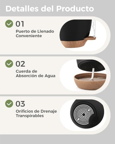 Detalle de Bamworld Macetas Autorriego de Interior (Pack 6, 13–20 cm) con Base Integrada