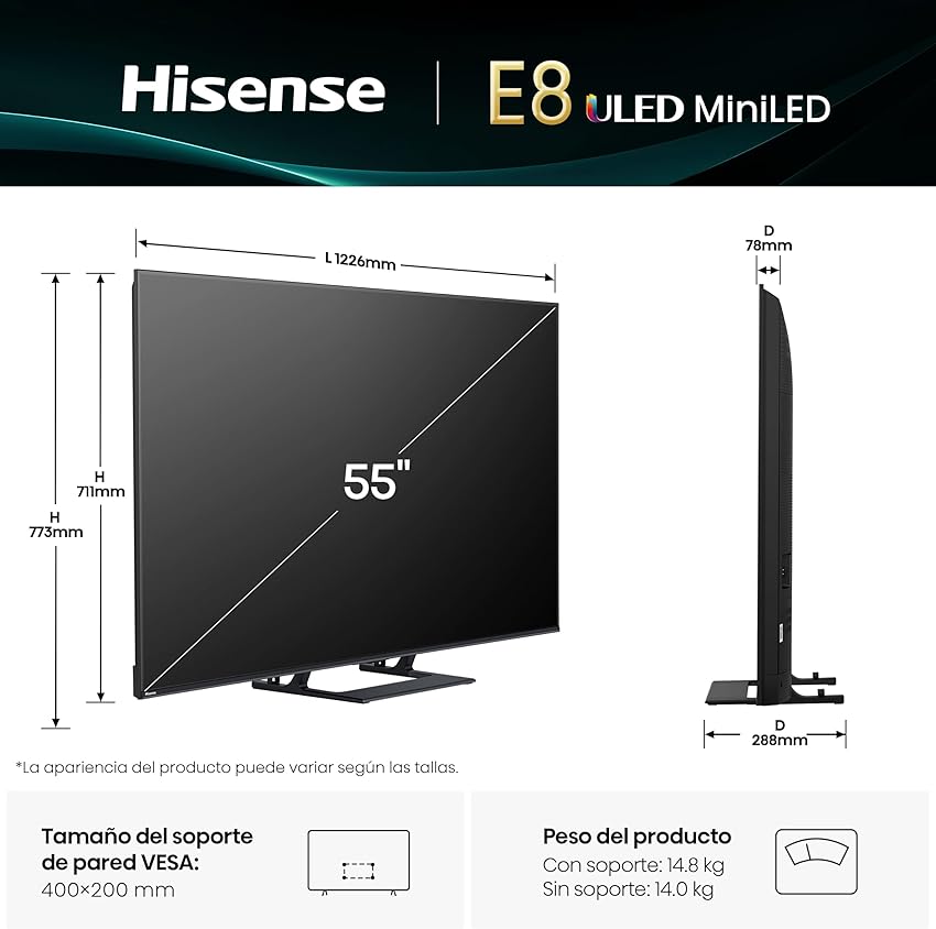 Thumbnail 1 de Hisense 55E8Q Smart TV 55" Mini LED, 144Hz