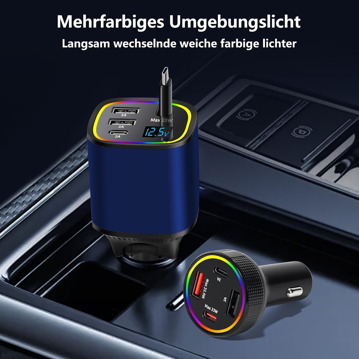 Detalle 1 de Austepax CR02+CR01 4-in-1 Car Charger Set, 78W Retractable USB-C Cable