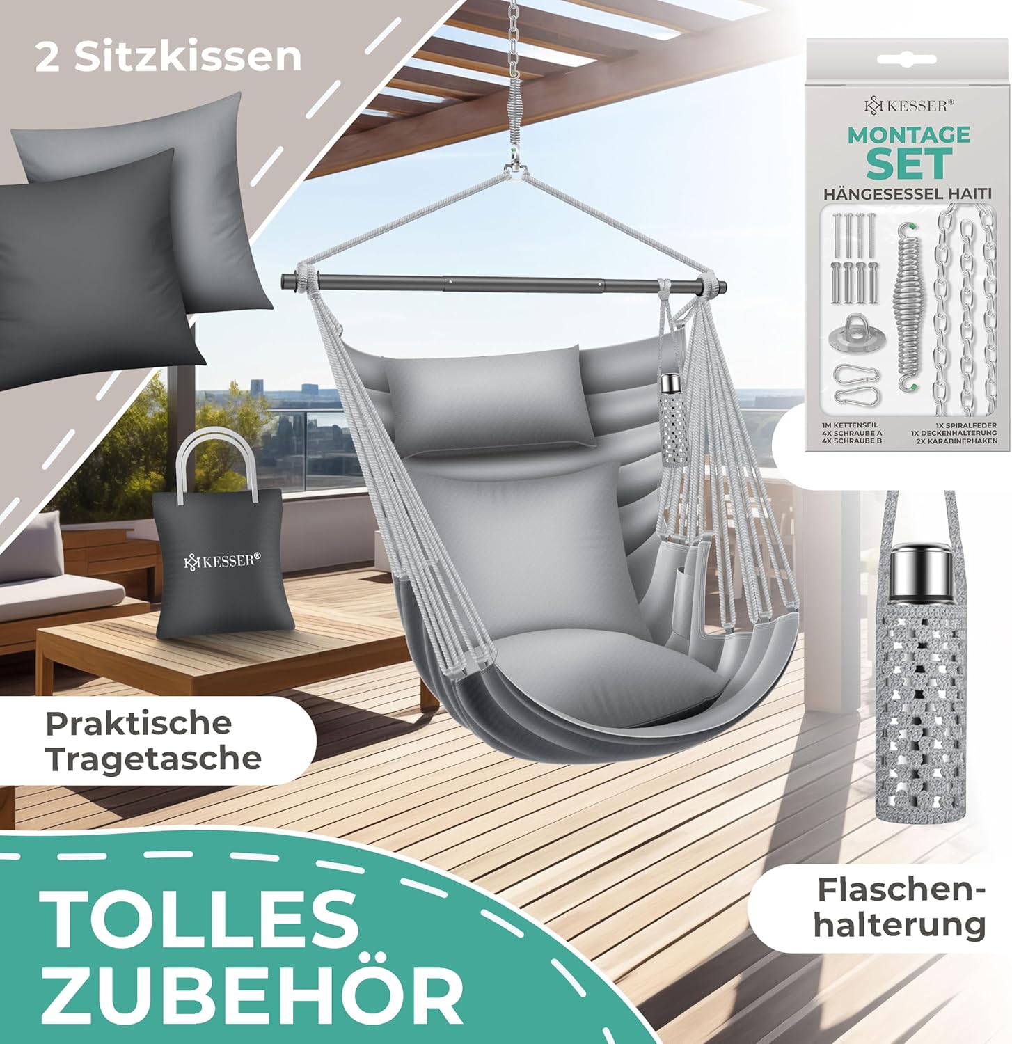 Thumbnail 5 de KESSER® Haiti Haiti - Silla colgante resistente y ajustable 🪢