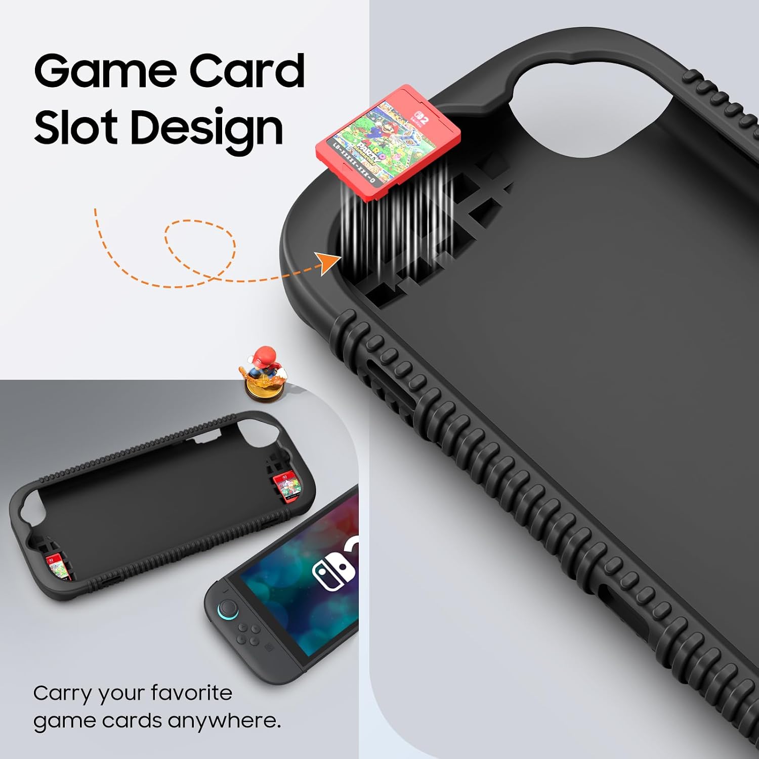 Detalle de FINTIE Silikonhülle für Nintendo Switch 2 (2025) – rutschfest, stoßfest, mit Spielkartenfächern