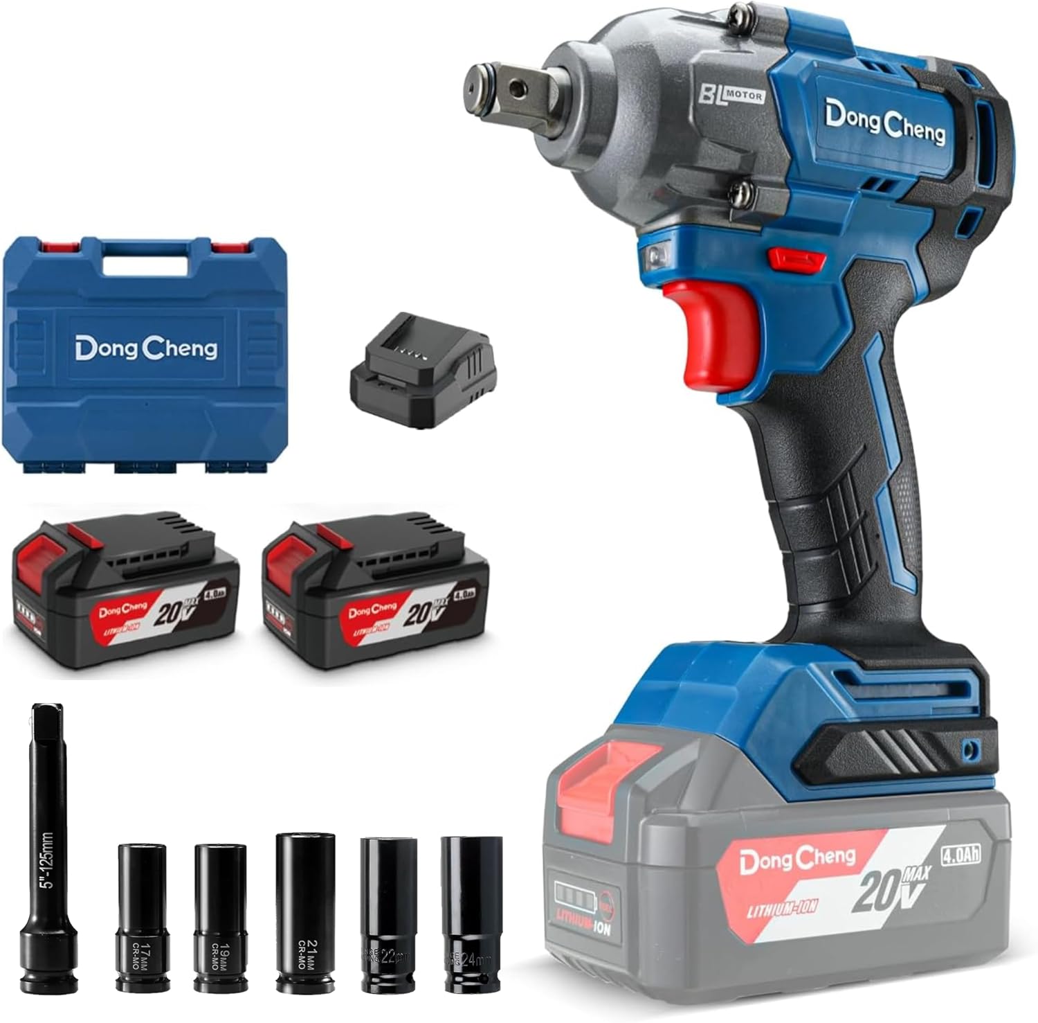 Detalle de Dong Cheng 20V sans balais - clé à choc sans fil 698 Nm, 2200 tr/min, coffret avec 2 batteries et chargeur