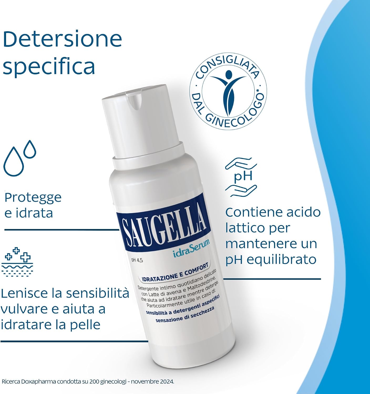 Detalle 2 de Saugella IdraSerum Detergente Intimo pH 4.5 200 ml