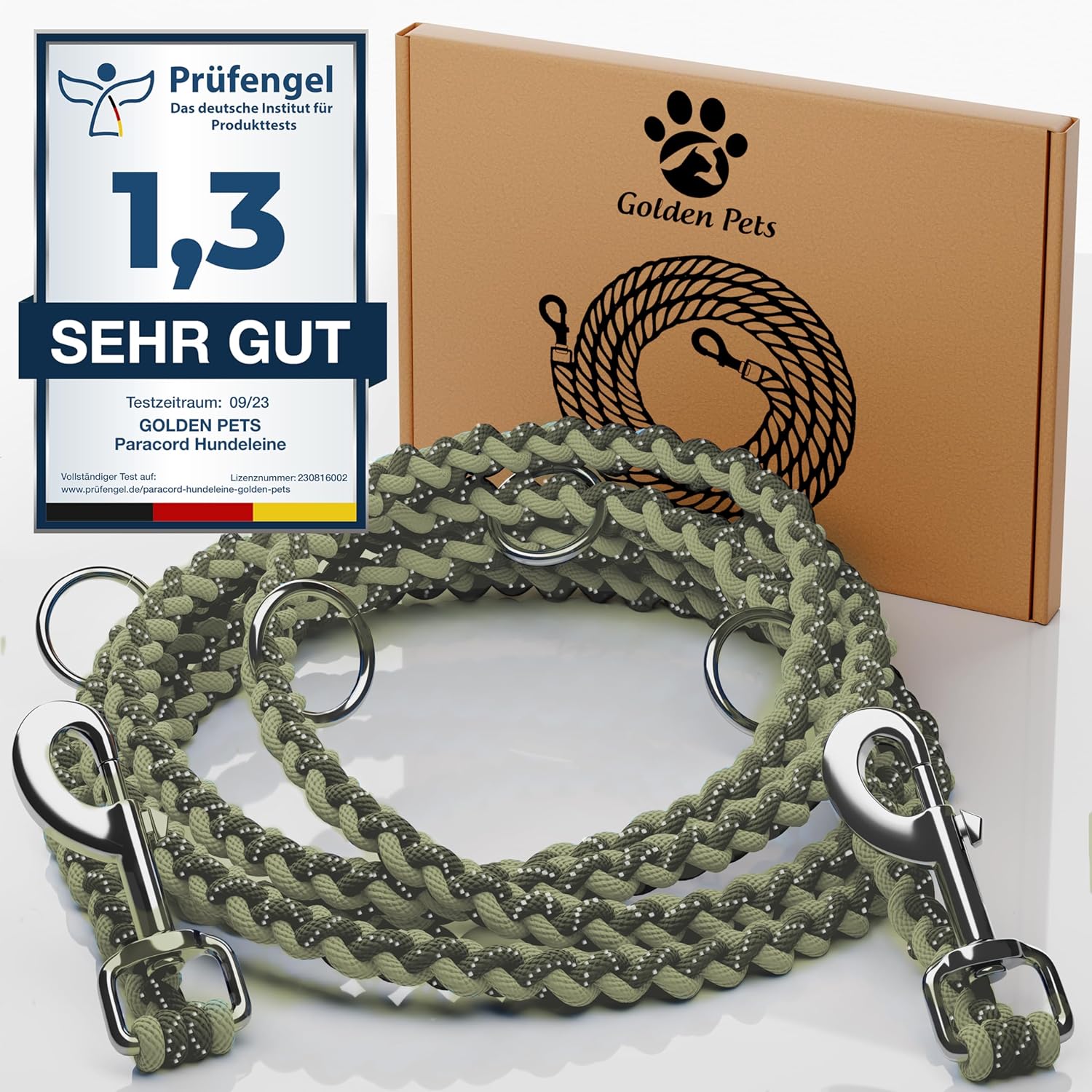 Detalle de Golden Pets Testnote: Sehr gut - Hundeleine reflektierend I 2m, verstellbar, wetterfest & reißfest bis 250 kg