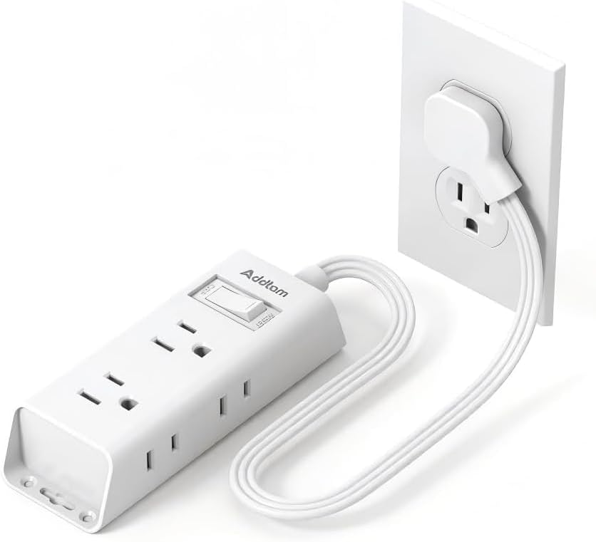Detalle de Addtam AD308 Flat Plug Power Strip, 6 Outlets, 1 ft Cord