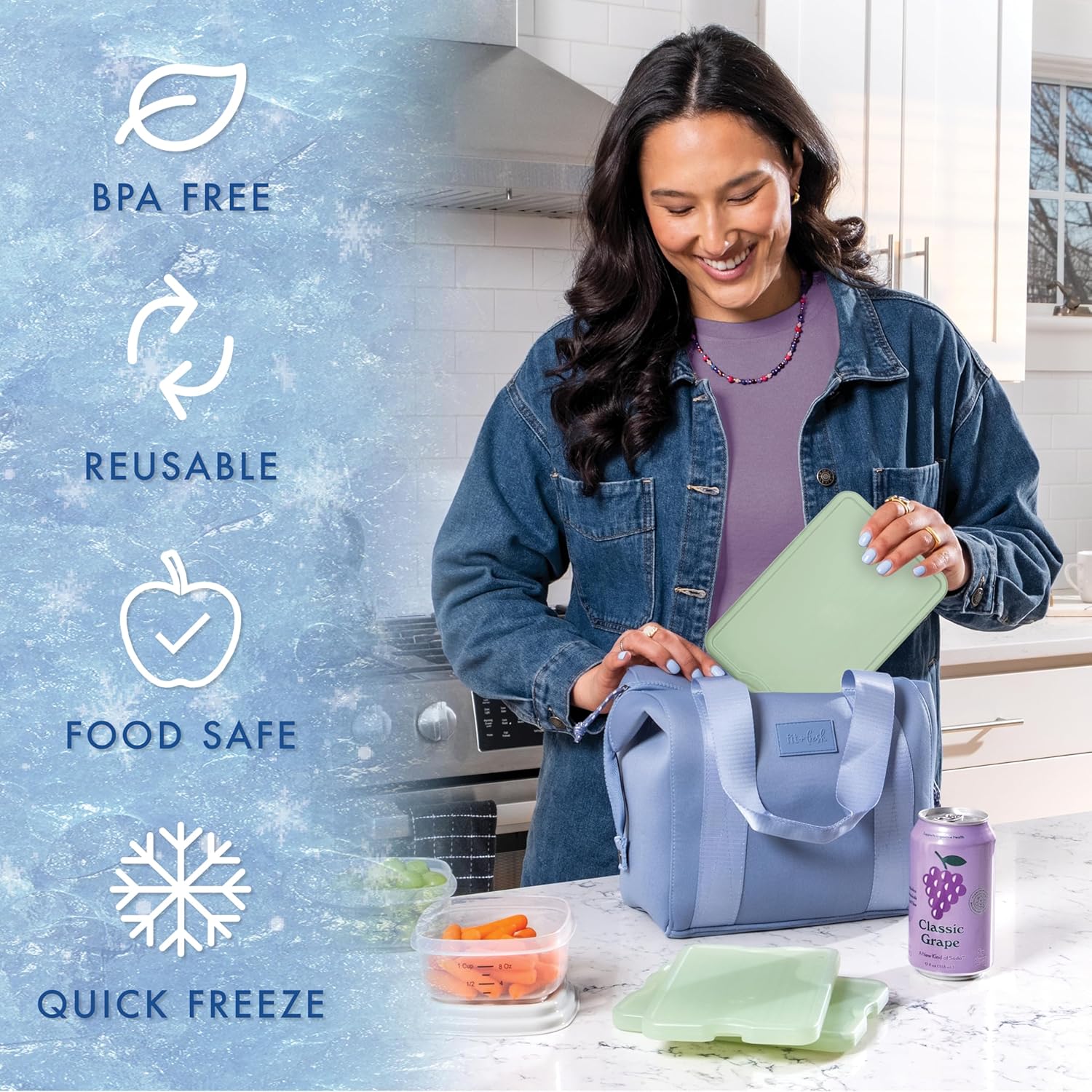 Thumbnail 3 de Fit & Fresh Cool Coolers XL Slim Ice Packs (4-Pack), Quick Freeze Reusable Lunch Cooler Ice Packs, Sage