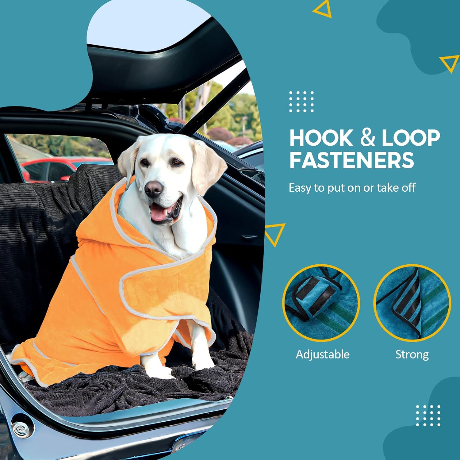 Thumbnail 5 de Avont Dog Drying Coat Microfibre Bath Robe Towel with Hood & Belly Straps (XL) - Yellow