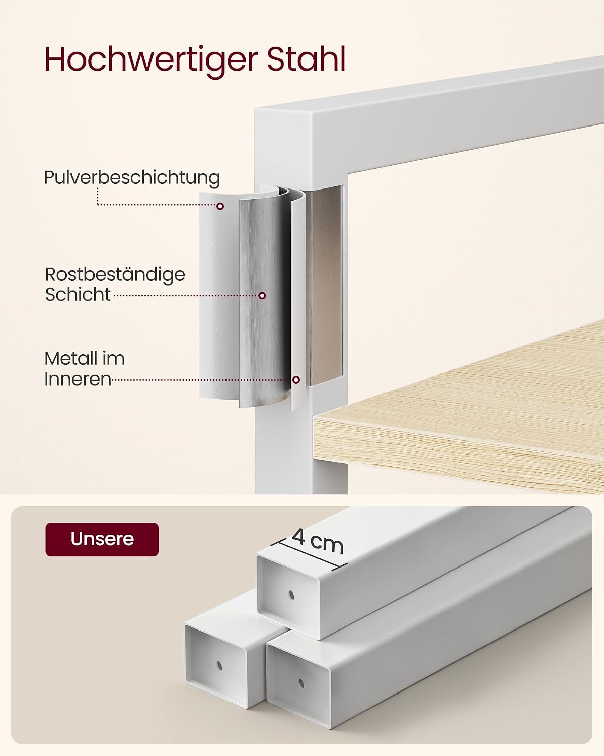 Thumbnail 5 de VASAGLE Regal 6 Ebenen in Naturbeige–Weiß, Standregal aus Stahl und Spanplatte, 30 × 64 × 185,5 cm