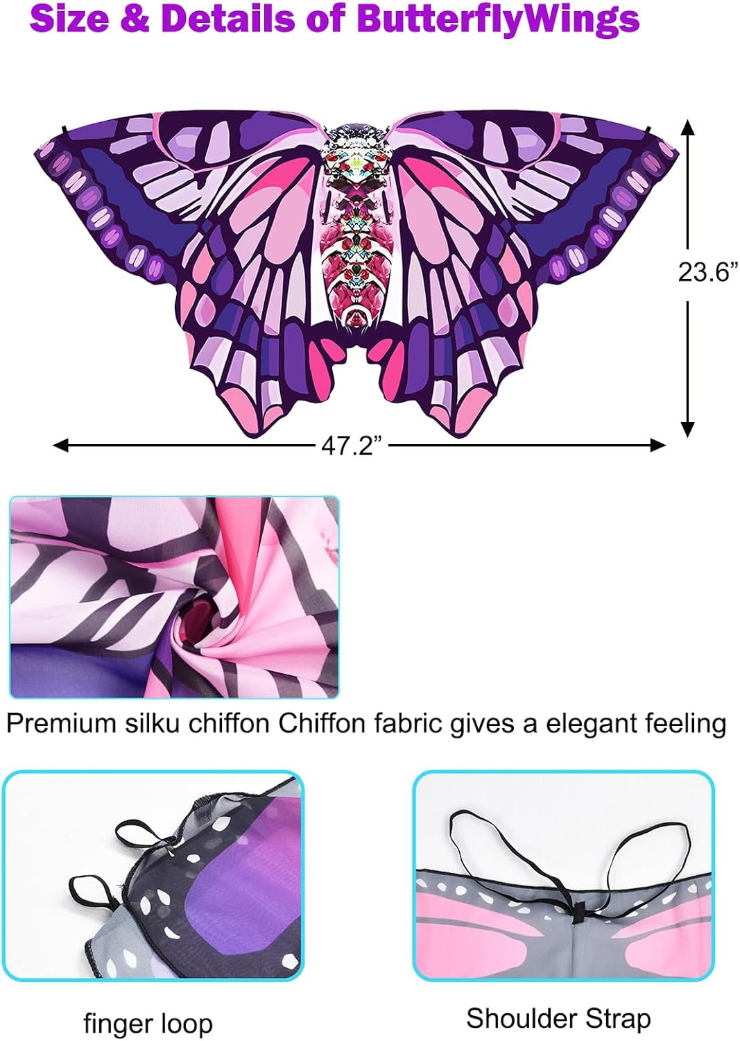 Thumbnail 6 de Aimeiar Kids Butterfly Costume with Chiffon Wings and Rainbow Tutu