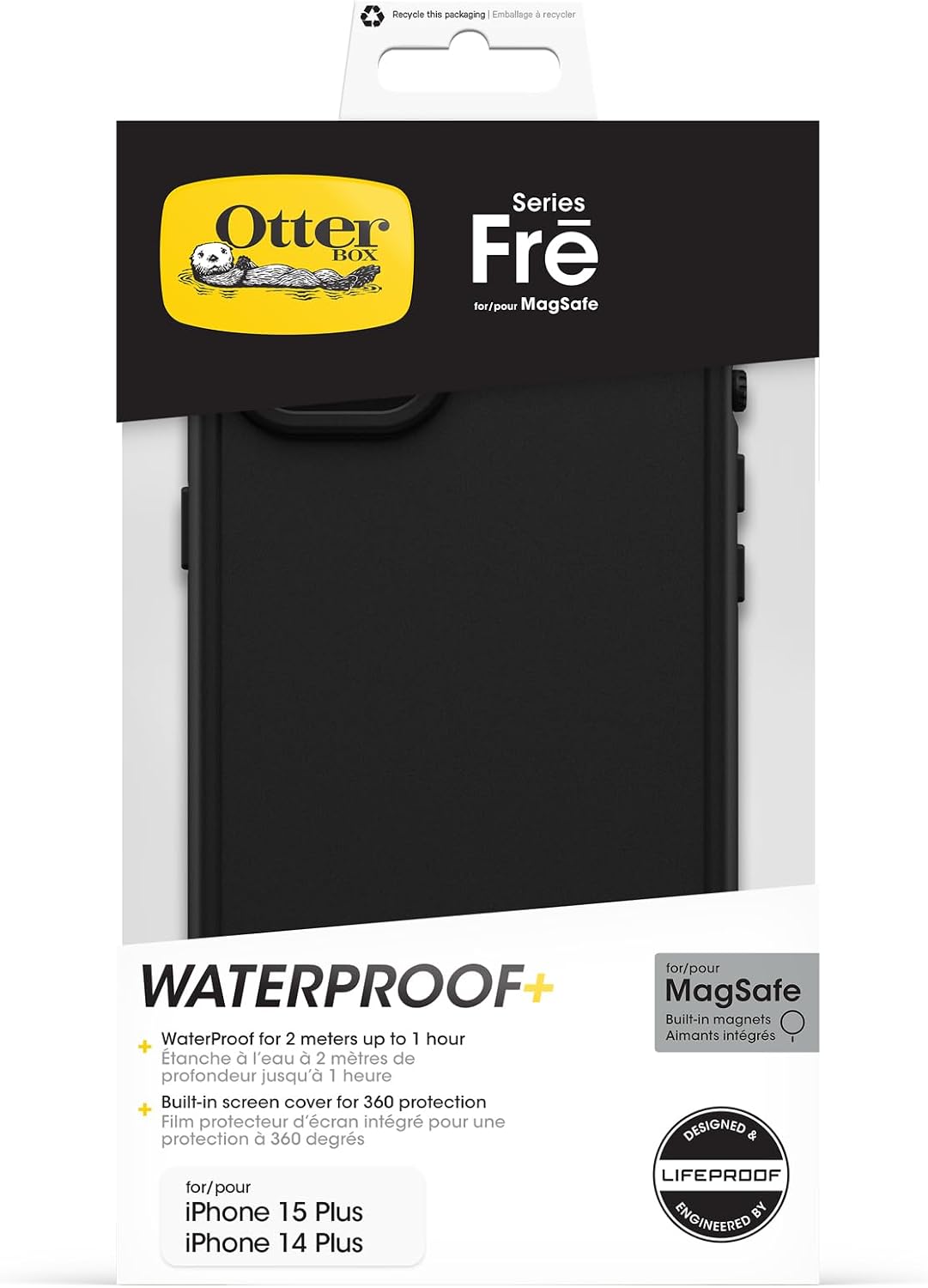 Detalle 1 de OtterBox 77-95536 iPhone 15 Plus用 防水フルカバーケース ブラック MagSafe対応
