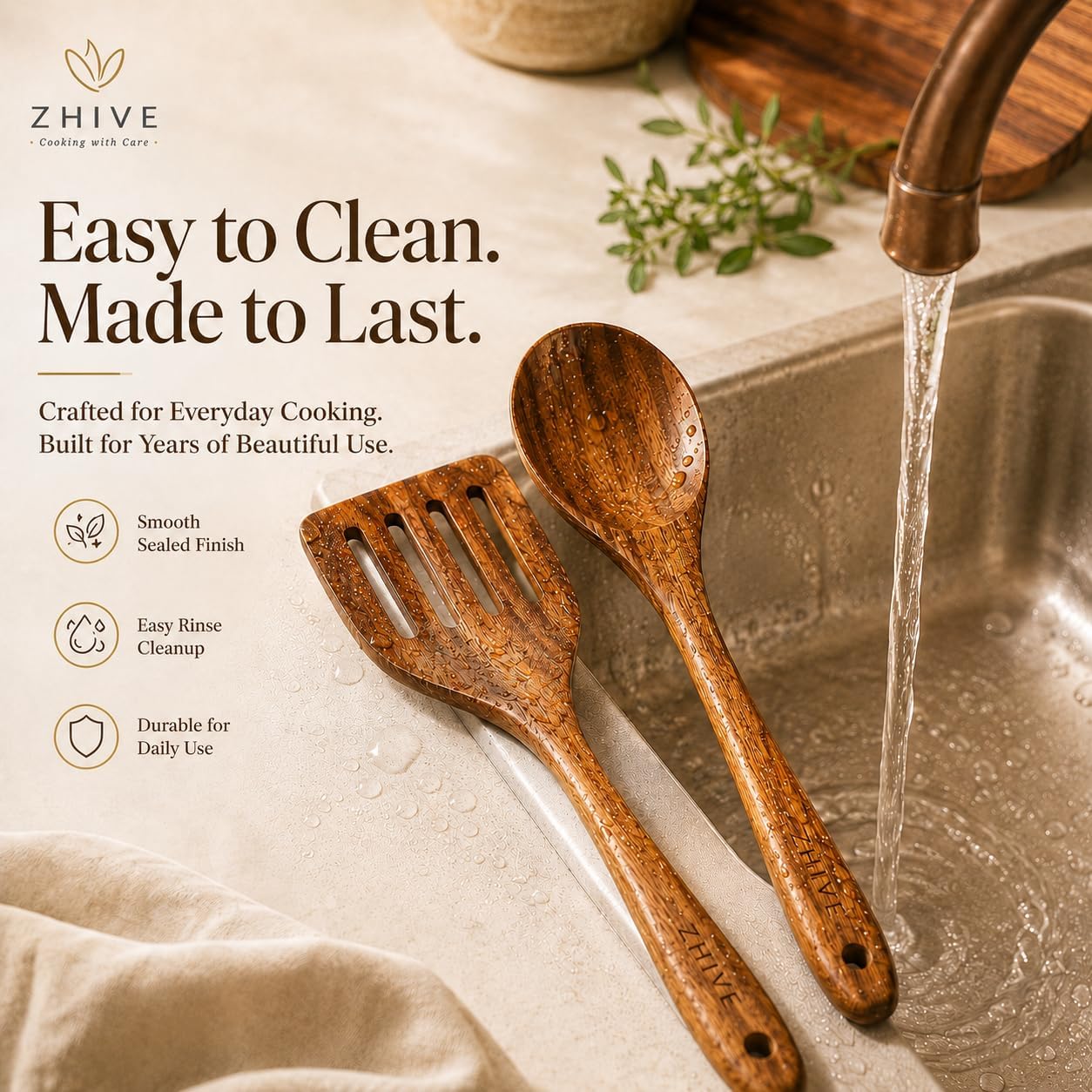 Thumbnail 6 de ZHIVE Teak Wood Cooking Utensil Set