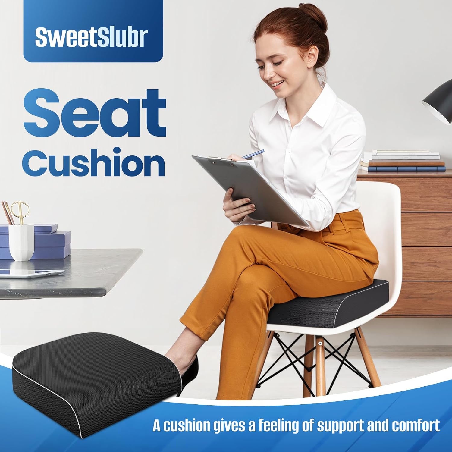 Thumbnail 6 de SweetSlubr 3-Inch Memory Foam Seat Cushion, Large Black with Washable Cover