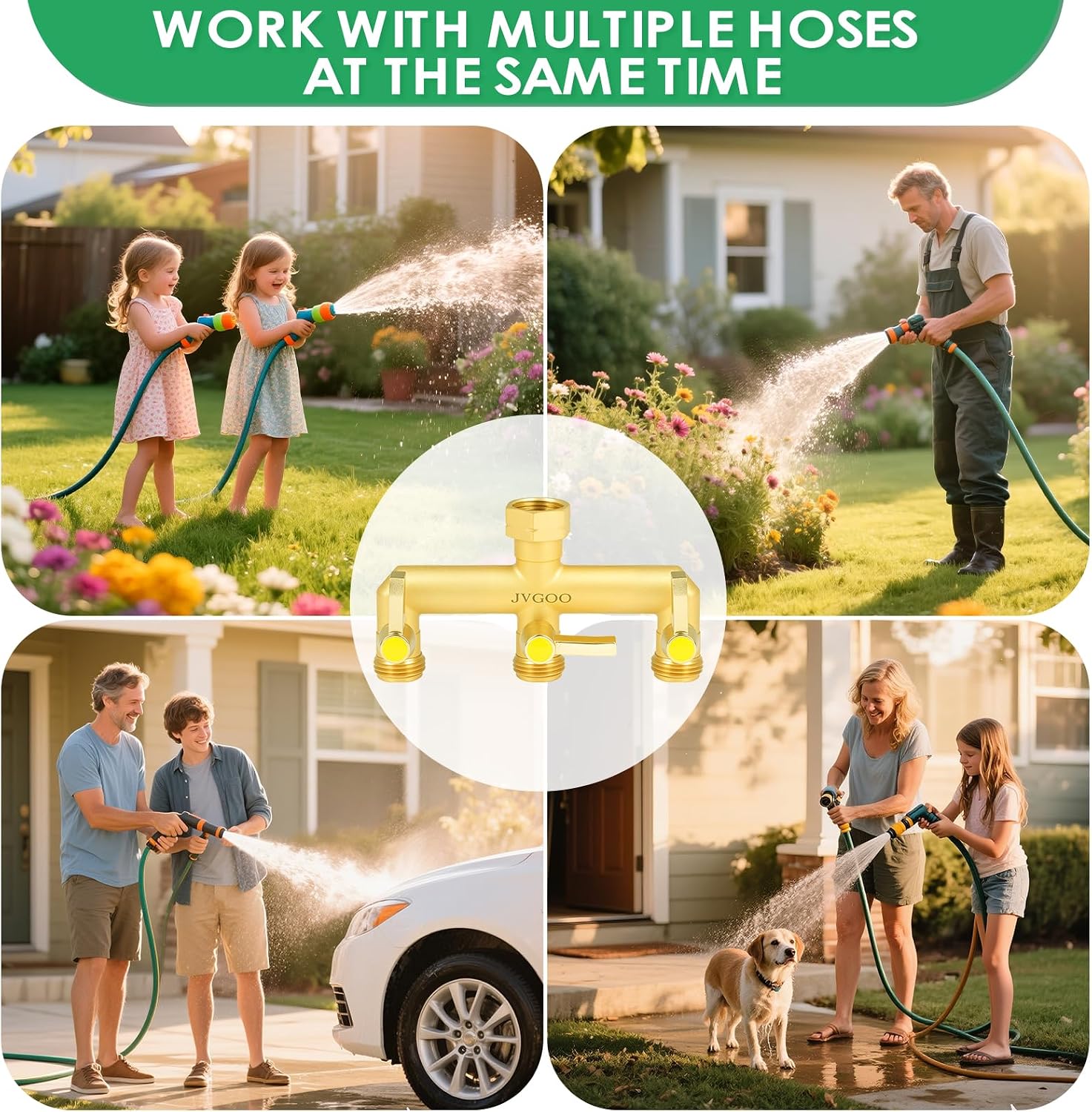 Thumbnail 6 de Jvgoo 3-Way Brass Garden Hose Splitter with Independent Shutoff Valves