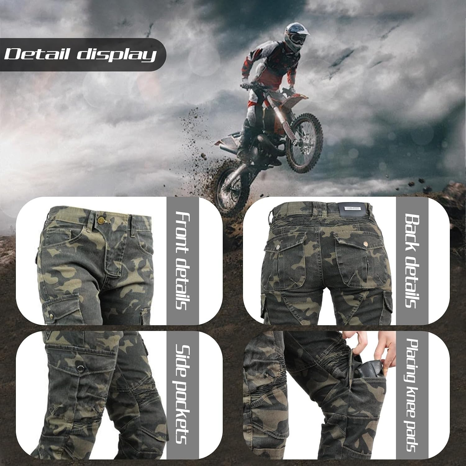 Thumbnail 3 de HULG Damen Motorradhose Mit Protektor, Camouflage – XXS–M, Stretch-Denim