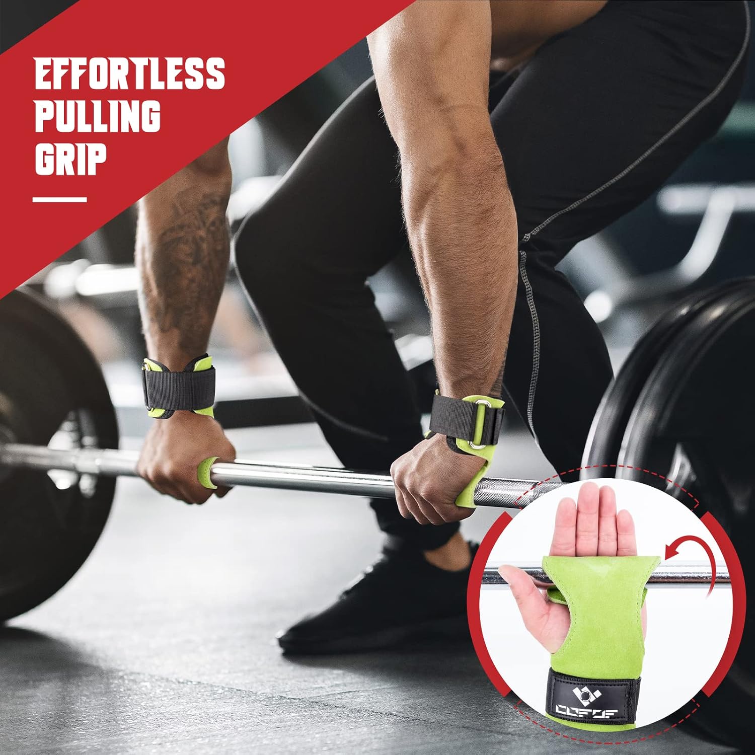 Detalle de COFOF Double-Layer Leather Weightlifting Straps with Adjustable Neoprene Padding