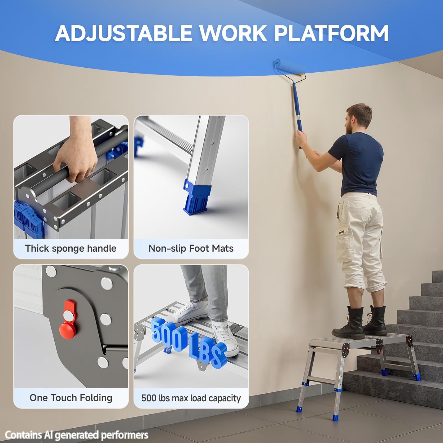 Detalle de Loyoda LSS003 Folding Aluminum Work Platform, Adjustable Height