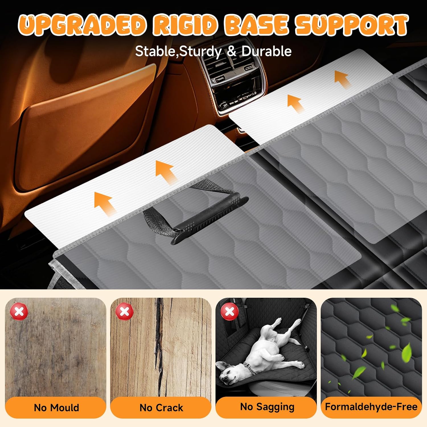 Detalle de Dog Car Seat Cover: Back Seat Extender with 6 PVC Boards for Secure Pet Travel
