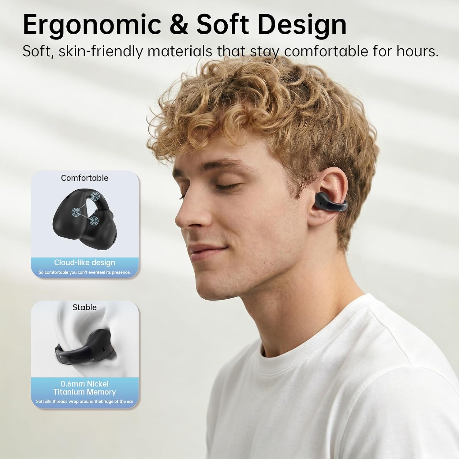 Thumbnail 2 de FOFUN Open Ear Clip On Kopfhörer Bluetooth 6.0 – Offenes Ohr, sporttauglich, ENC-Mikrofon, 32 Std. Gesamtlaufzeit