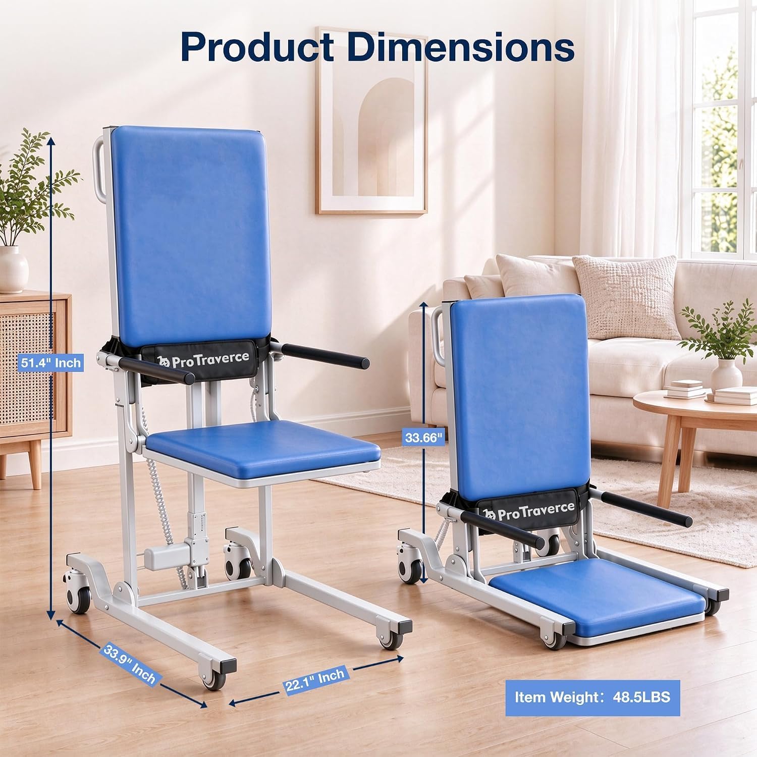 Detalle de ProTraverce SAL06 Sit to Stand Lift, Sky Blue, Acrylic Frame, 350 lb Recommendation