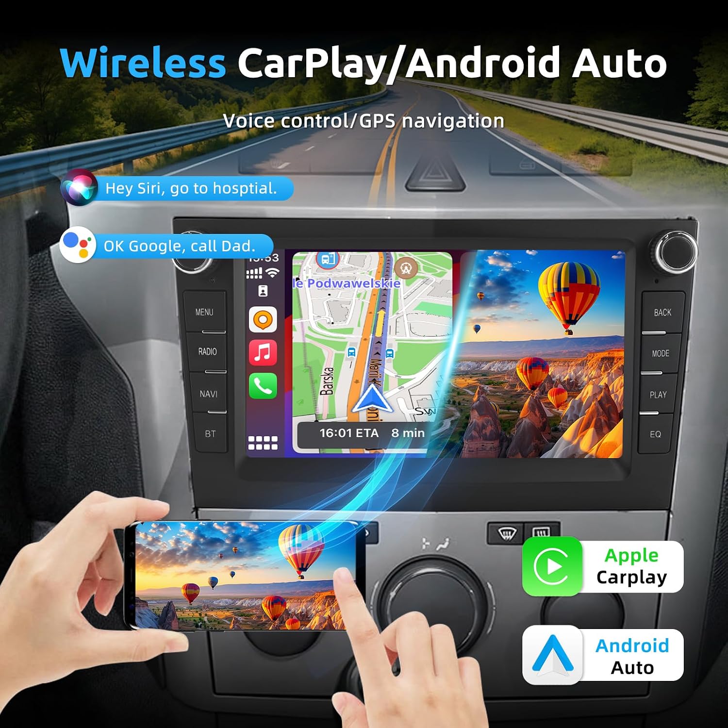 Detalle 2 de ESSGOO True 4+64G Android 15 Car Stereo for Vauxhall/Opel: Wireless CarPlay, Android Auto & 7-inch Display