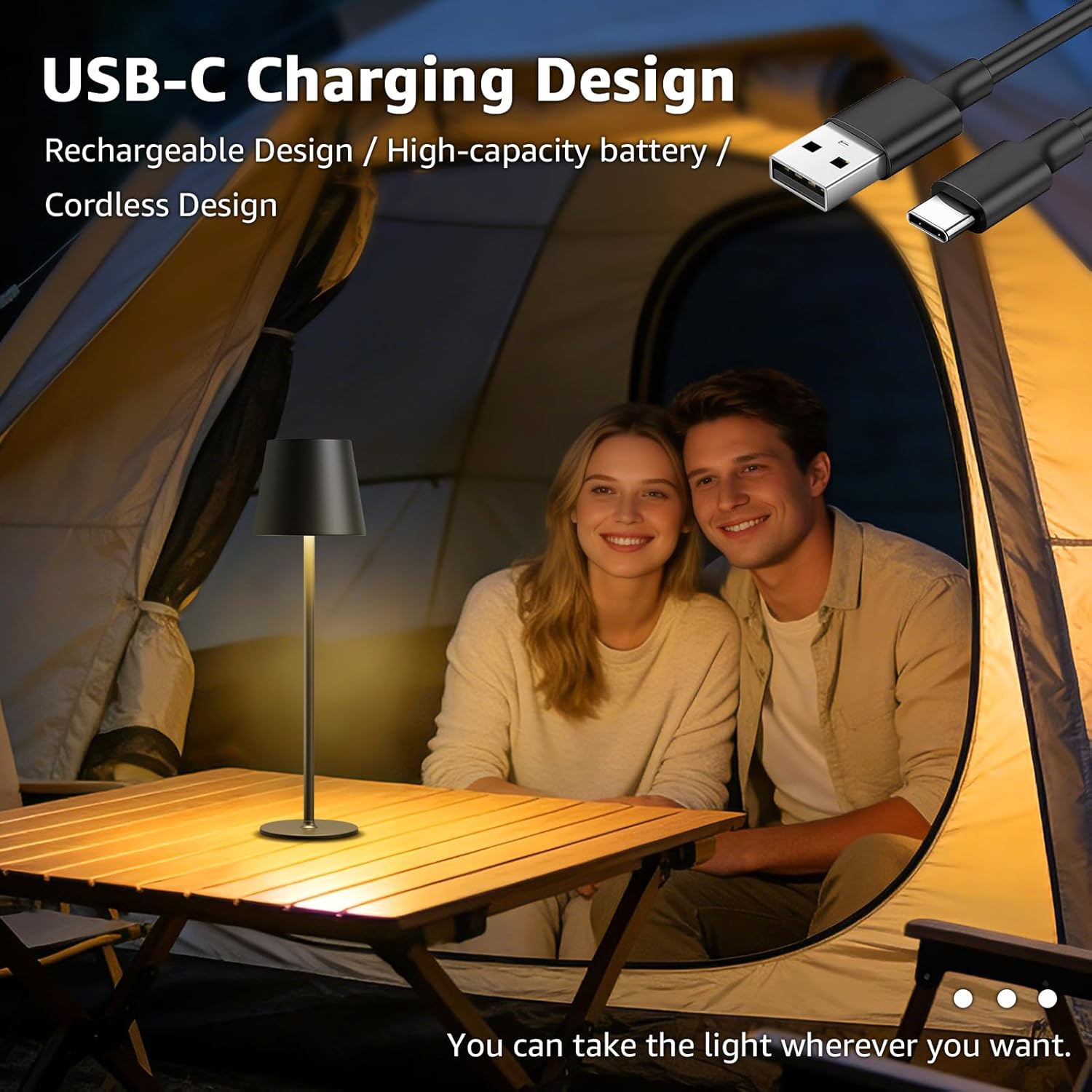 Thumbnail 5 de MALUX Kabellos Akku-Tischlampe dimmbar mit LED, USB‑C & IP44 (Schwarz)