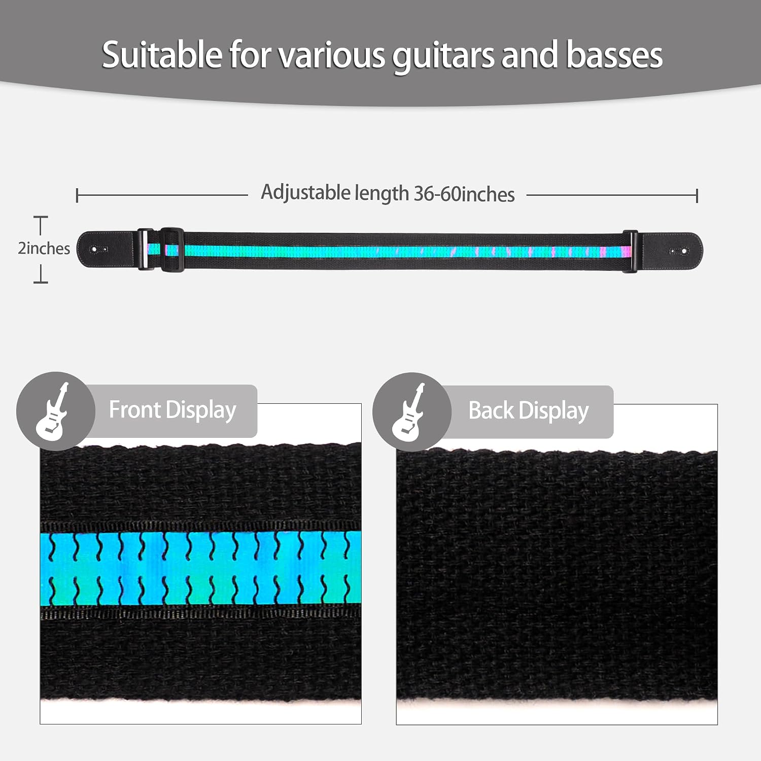 Detalle de chushui 2-Inch Adjustable Guitar Strap with Reflective Wave Design
