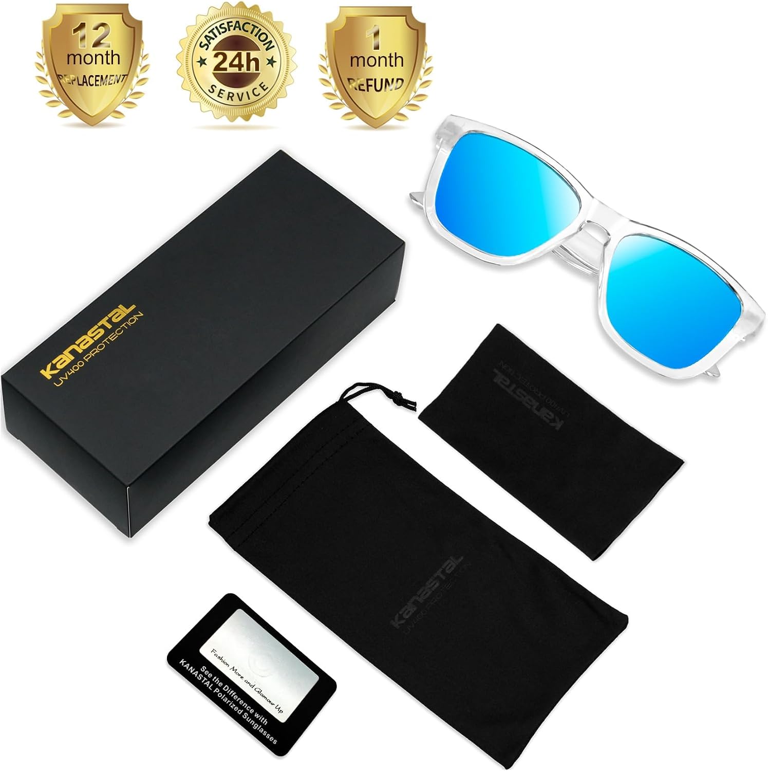 Thumbnail 4 de KANASTAL Lunettes de soleil polarisées Polarisées UV400 carrées rétro (unisex, branches incurvées, verres TAC)