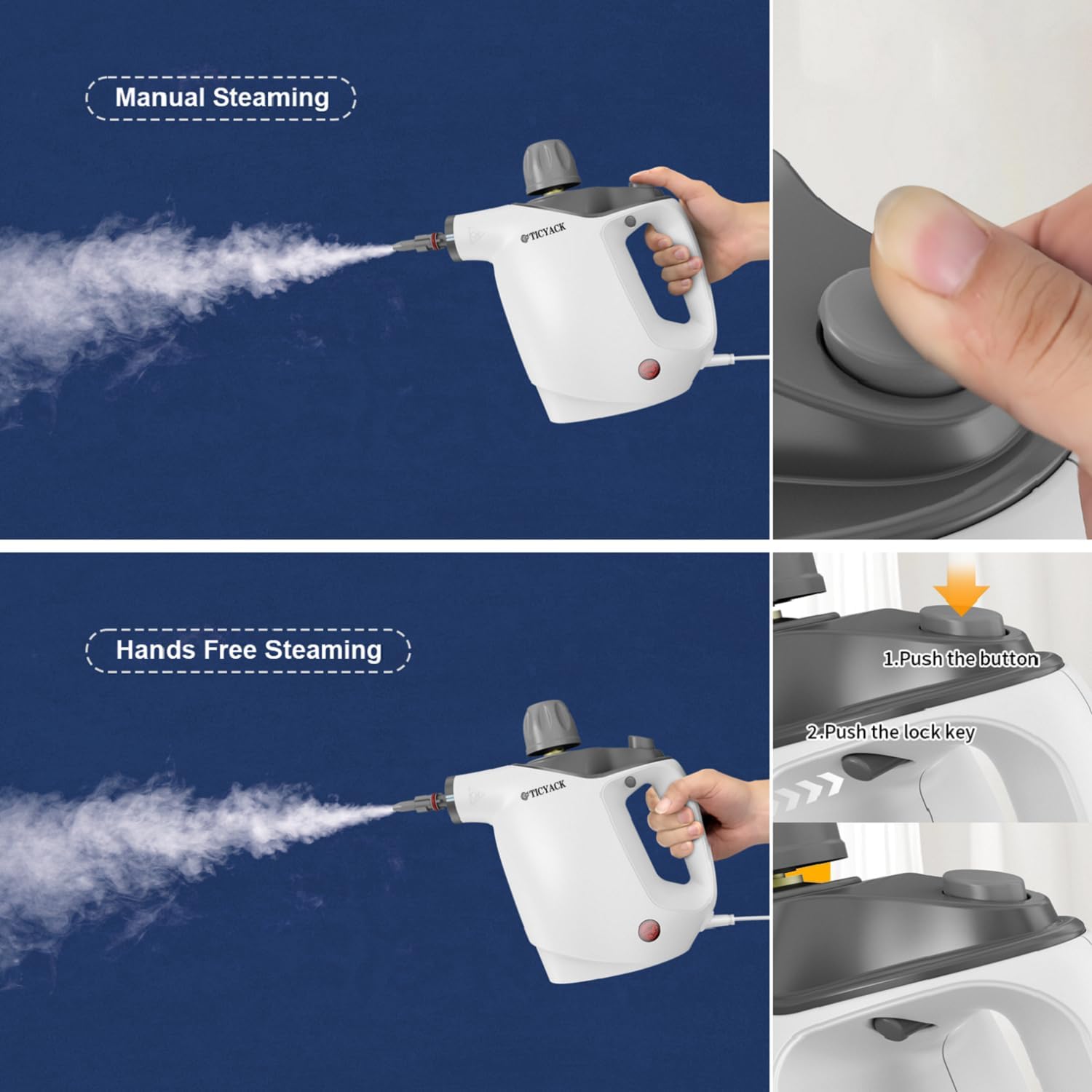 Thumbnail 3 de TICYACK Handheld Steam Cleaner: 500ML Tank, 16 Accessories, Chemical-Free Deep Cleaning