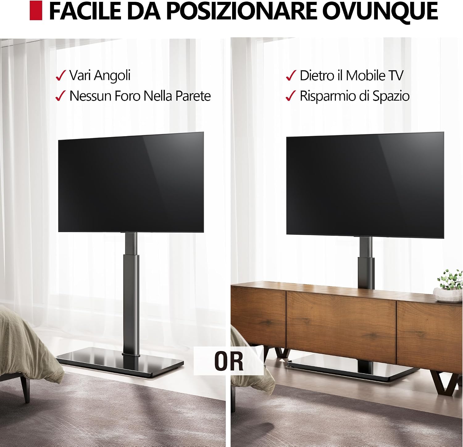 Detalle de AOKCOS Supporto TV da Pavimento inclinabile per 32–70 pollici, girevole e altezza regolabile