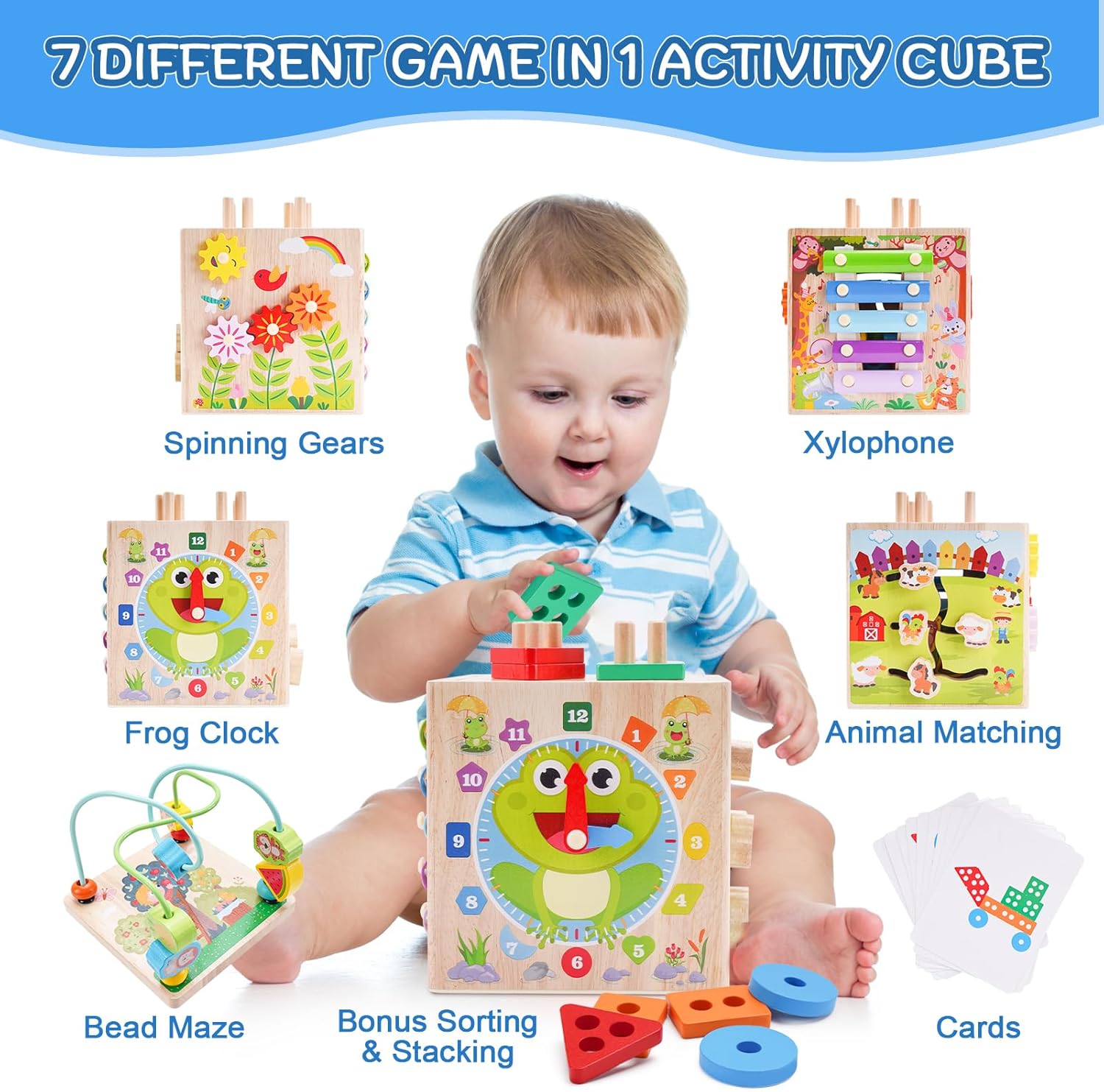 Thumbnail 1 de Wooden Activity Cube Montessori toy for 12+ months