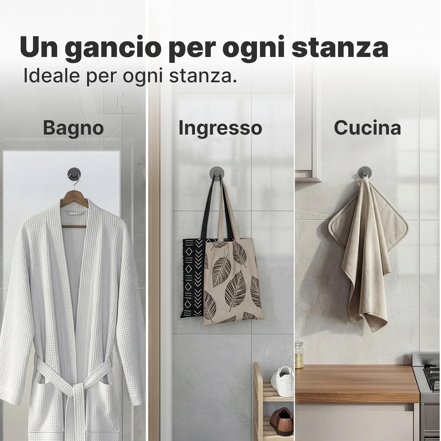 Detalle de Minismus Set 6 ganci adesivi da parete in acciaio inox – tenuta forte fino a 5 kg ciascuno, senza fori