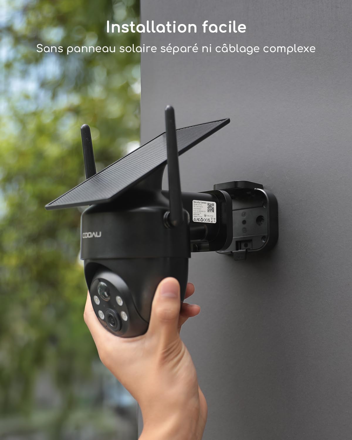 Detalle de COOAU 2K Camera Surveillance WiFi Extérieure Sans Fil — Caméra Solaire 3MP